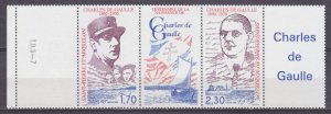 1990 St Pierre and Miquelon 605-606strip+Tab 100 years Charles de Gaulle