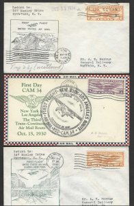 US 1934 THREE TRANS CONTINENTAL FLIGHTS NY L.A.  ELMIRA AND SYRACUSE