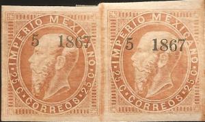 J) 1867 MEXICO, EMPEROR MAXIMILIAN ENGRAVED 5, CORDOVA, ORIGINAL GUM, NICE VERTI