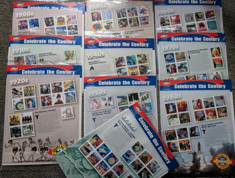 Celebrate the Century Complete Stamps 10 Mint Souvenir Sheets + 150 FDCs Album!