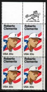 US Stamp #2097 Roberto Clemente ZIP Block / 4