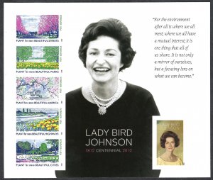 United States #4716g (45¢) Lady Bird Johnson.  Imperf. mini-sheet of 6. MNH