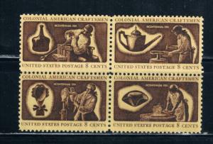 US 1459a Blk of 4 MNH Colonal American Craftsmen (U0045)