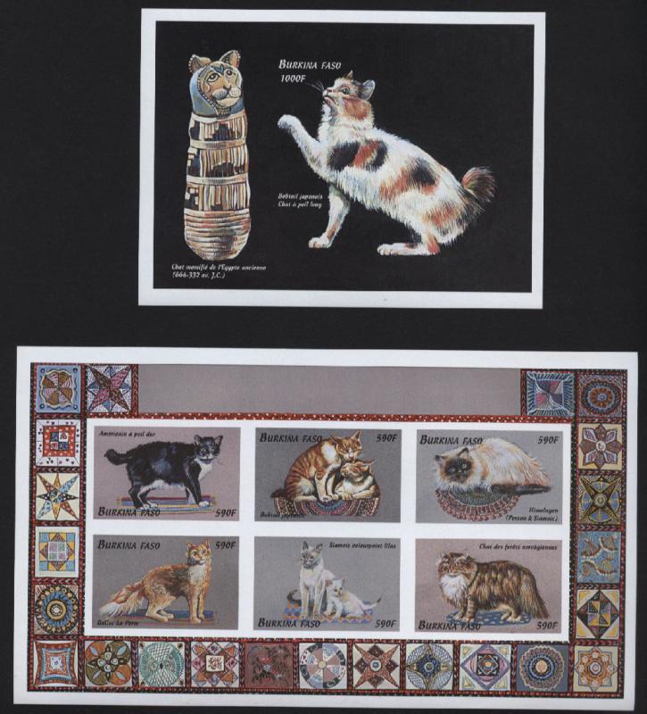 Burkina Faso Cats 1999 Mi#1694-1699B Bl#197B MNH