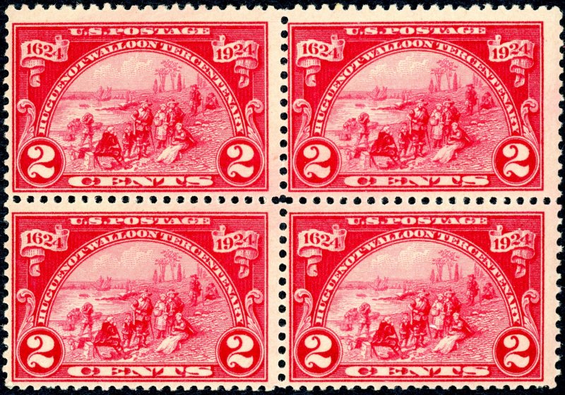 US 615 – 1924 2c Huguenot-Walloon Tercentenary. Blk of 4. MNH.OG.Fine.