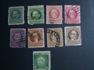 ​CUBA-1917-SC#264//279- 9 OVER 100 YEARS OLD CUBA FAMOUS PERSONS USED STAMPS