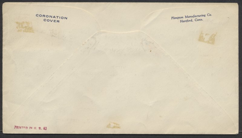 1937 #237 George VI Coronation FDC Plimpton Cachet Ottawa Coronation Flag