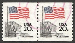 US 1981 Sc 1895a  Used  20c Flag over Supreme Court PNC #8 Coil pair, VF