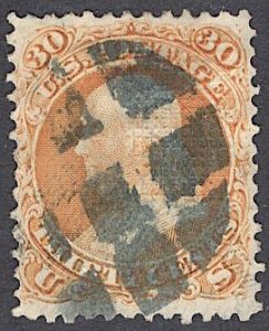 F GRILL US Stamp #100 30c Franklin USED SCV $950. Fresh.