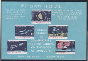 Korea 663a MNH 1969 Man's 1s Landing on Moon Souvenir Sheet of 5