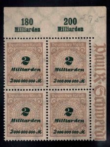 Germany Scott 295 hyper inflation  MNH** Top Right corner block