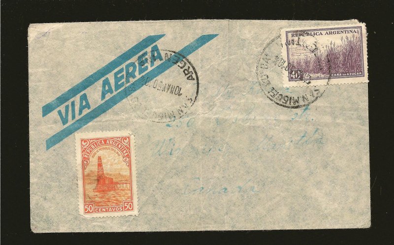 Argentina 443-444 on PM 1950 Airmail Cover to Canada Used