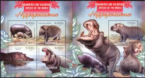 Uganda 2013 Hippopotamus sheet + S/S MNH