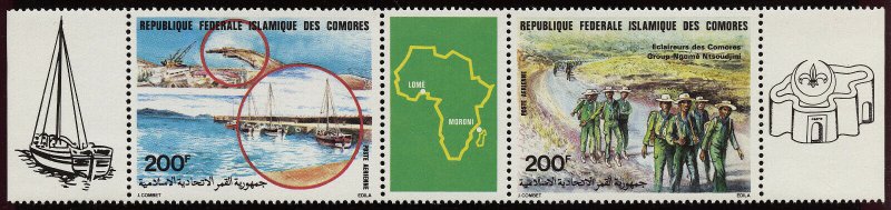 01816 Comoro Islands Scott #C146a se-tenant strip with outer labels MNH