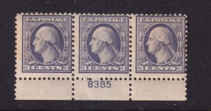 1918 Washington Sc 529 MNH Type III 3c full OG plate number strip of 3 (M2