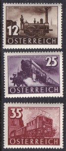 Austria 385-87 (mnh set of 3) Austrian railways cent. (1937)