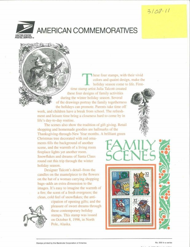 USPS COMMEMORATIVE PANEL #500 FAMILY SCENES #3108-3111