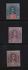 Sarawak 1928 SG76 SG77 & SG79 all unmounted mint