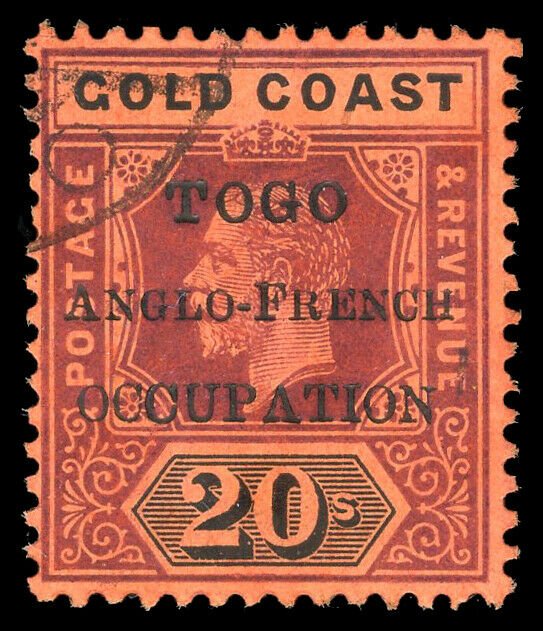 Togo 1914 KGV 20s purple & black/red very fine used. SG H58. Sc 91.