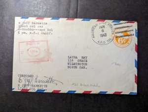 1943 USA Airmail APO Military Cover APO 501 to Wilmington NC