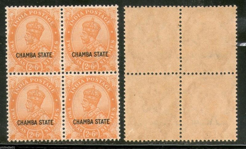 India CHAMBA State 2½ As KG V SG 69 / Sc 49 Postage BLK/4 Cat. £16 MNH