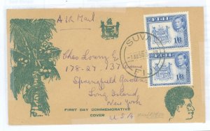 Fiji 128A Pair tied to FDC from Suva to NY