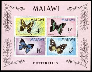 Malawi 40a sheet,lightly hinged.Michel Bl.5. Butterflies 1966.