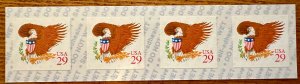 US # 2597 Eagle and Shield (red) coil strip of 4 29c 1992 Mint NH