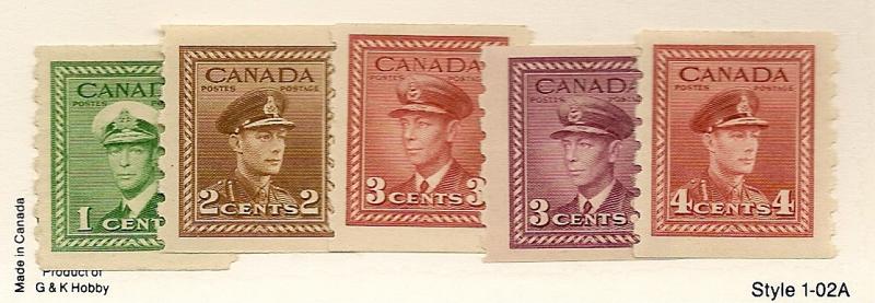 Canada #363-367 Mint Hinged KGVI Coils (#363 no gum) /