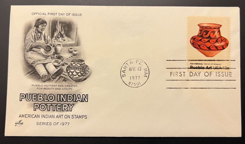 PUEBLO INDIAN POTTERY APR 13 1977 SANTA FE NM FIRST DAY COVER (FDC) BX2