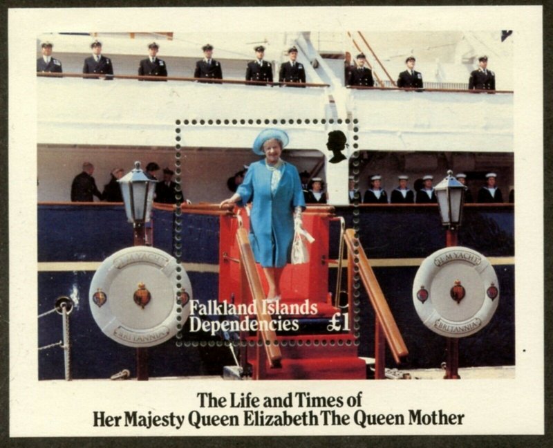 FALKLAND DEP. Sc#1L92-96 1985 Queen Mother Life & Times Cpl Set & S/S MH
