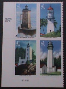 ​UNITED STATES-2007 PACIFIC LIGHT HOUSES MNH IMPRINT PLATE BLOCK VERY FINE