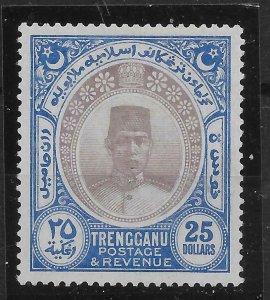 MALAYA TRENGGANU SG45 1921 $25 PURPLE & BLUE MTD MINT