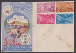 INDIA - 1954 POSTAGE STAMP CENTENARY - 4V - FDC