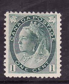 Canada-Sc#75- id7-unused hinged o.g. 1c grey green  QV Numeral -1898-