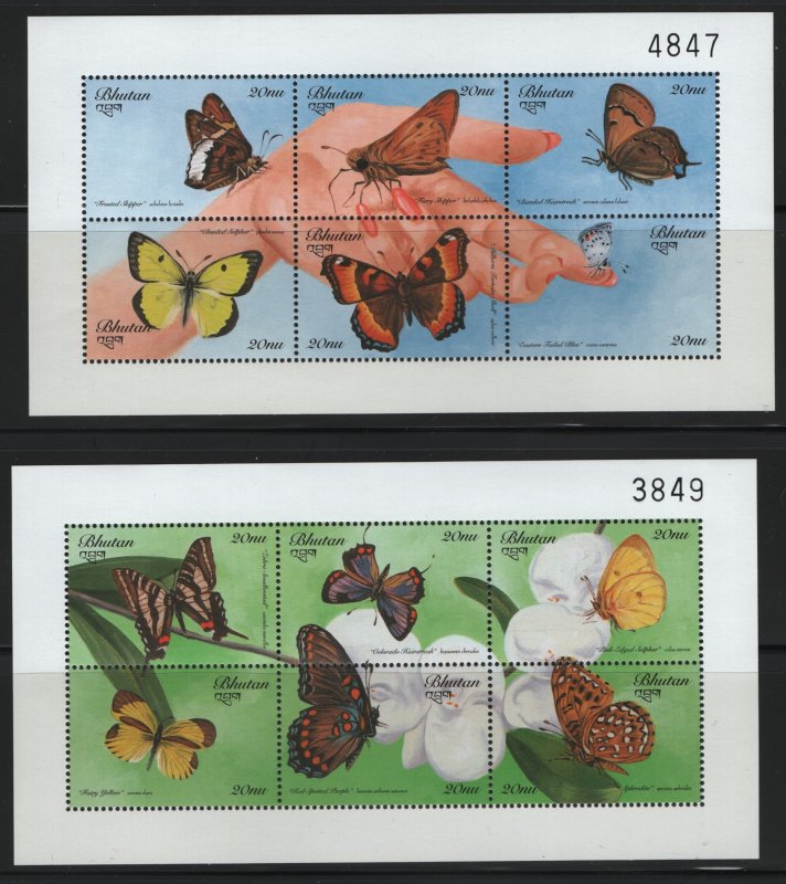 BHUTAN, 1238-1239, MNH, 1999, BUTTERFLIES, SOUVENIR SHEET