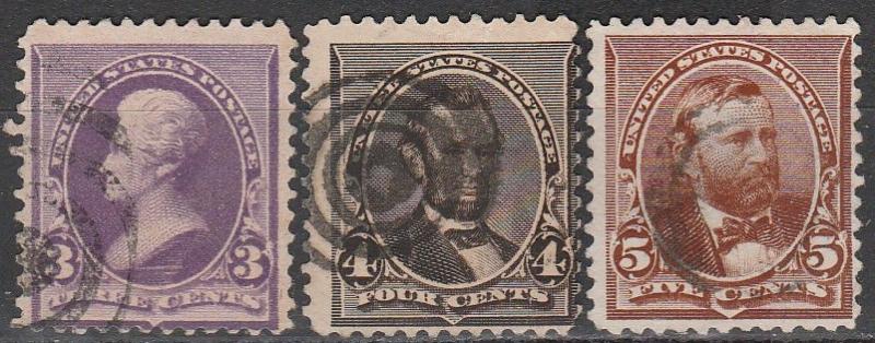 US #221-3 Used CV $18.50  (A3090)