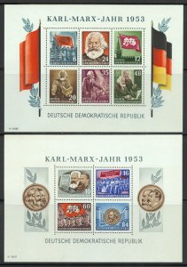 DDR Scott 144a,146a MNHOG - 1953 Karl Marx Souvenir Sheets - SCV $240.00