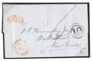 CANADA Montreal USA MAIL Cover 1851 Arched Framed Red Postmark {samwells}TT122