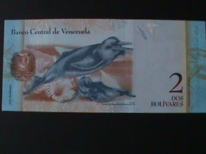 ​VENEZUELA-2012 -CENTRAL BANK-$2 LOVELY DOLPHIN- POLYMER NOTE-UNC-VF-WATER MARK