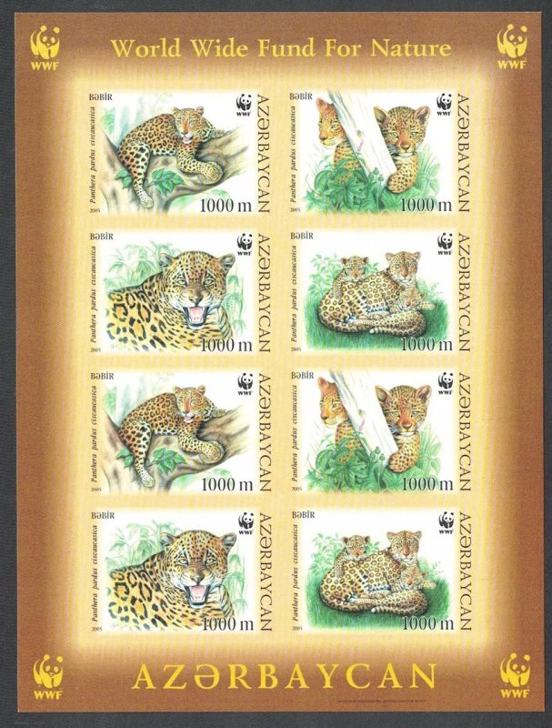 Azerbaijan WWF Caucasus Leopard Imperf Sheetlet of 2 sets 2005 MNH