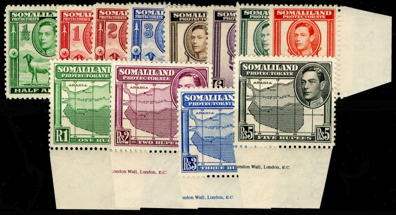 SOMALILAND PROTECTORATE SG93-104, COMPLETE SET, LH MINT. Cat £70. MARGINALS.