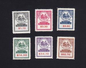 STATE REVENUES: WEST VIRGINIA: D1-D6 PROPERTY TRANSFER TAX STAMPS, Mint NH