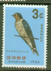 RYUKYU Scott 143 MNH** Bird week Swallow stamp 1965