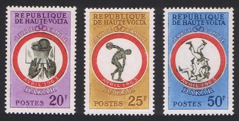 Upper Volta Basketball Wrestling Dakar Games 3v 1963 MNH SG#114-116