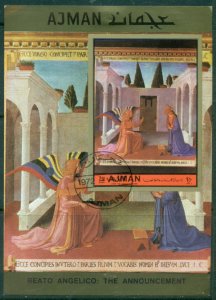 Ajman 1972 Mi#MS474b Annunciation scenes by Fra Angelico MS IMPERF CTO