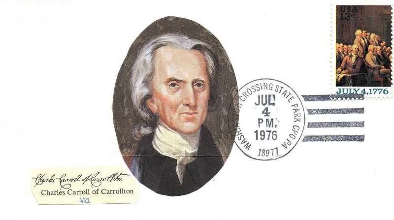 US EVENT CACHET COVER CHARLES CARROLL OF CARROLLTON WASHINGTON CROSS JULY 4 1976