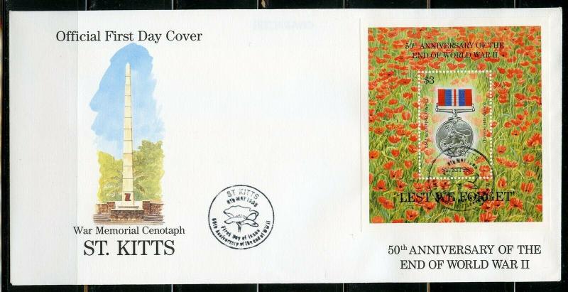 SAINT KITTS  1995 50th ANNIVERSARY THE END OF WORLD WAR II  S/S  FIRST DAY COVER 