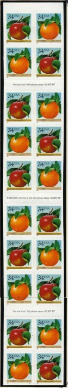 2001 Fruit Apple Orange Sc BK284A MINT 34c booklet of 20 plate number B1111