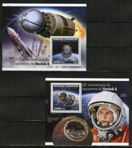 CENTRAL AFRICA 2023 60th ANN LAUNCH OF VOSTOK 6 SET OF TWO S/SHEETS MINT NH